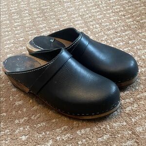 Black Leather Clogs